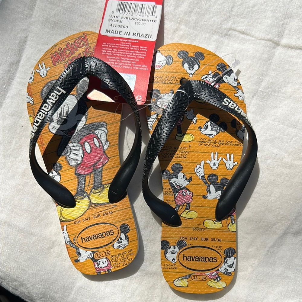 Havaianas Kids' Mickey Mouse Flip Flops - Black and Yellow
